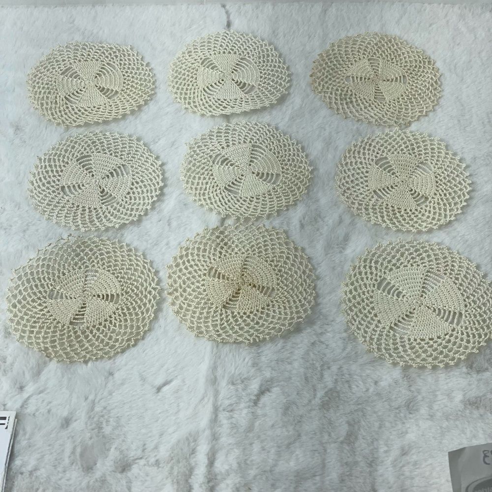 Crochet Handmade Cream Colored Vintage Coasters Set Of 9